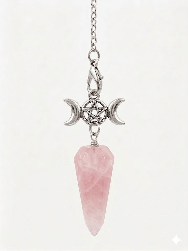 Triple Moon Pendulum with Rose Quartz Crystal