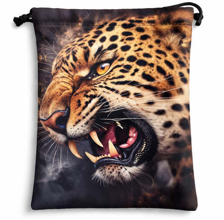 Primal Leopard Snarl Drawstring Pouch