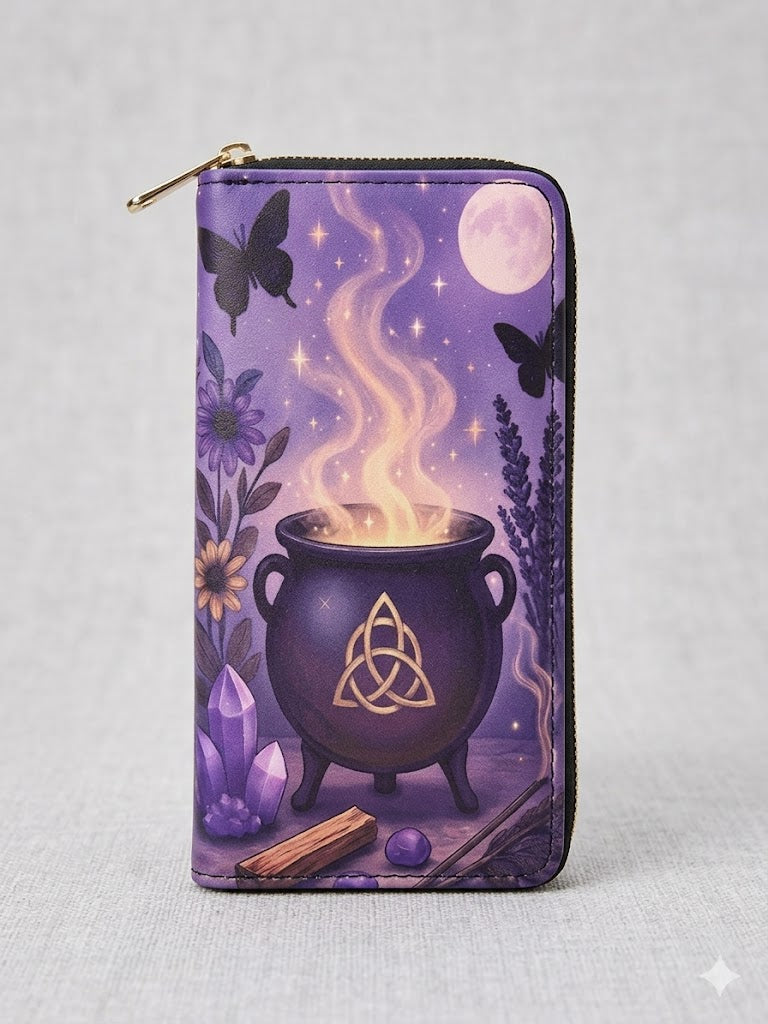 Purse, Zip-Around Wallet, Cauldron & Crystal Spiritual Wallet