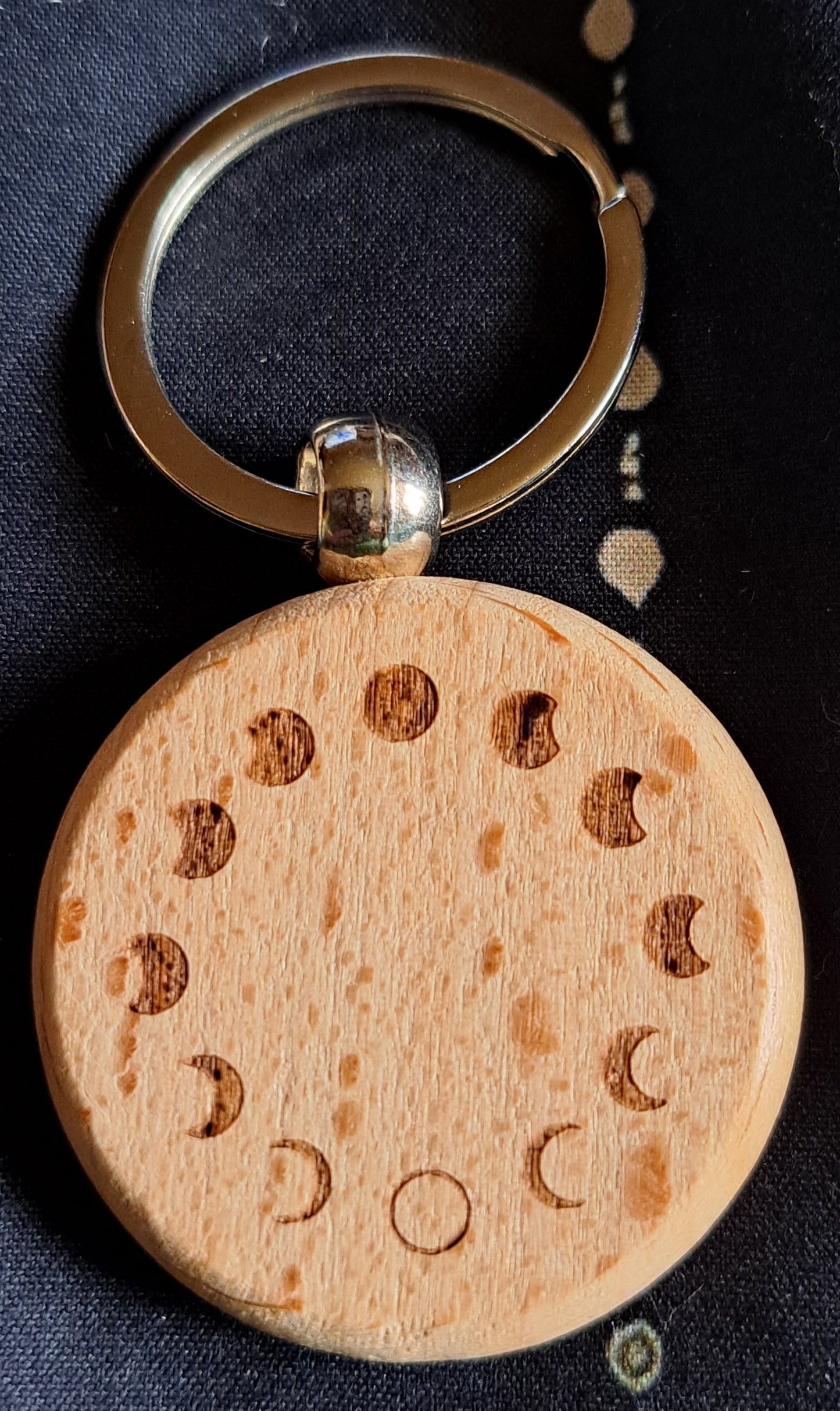 Moon Phases Engraved Wooden Keychain