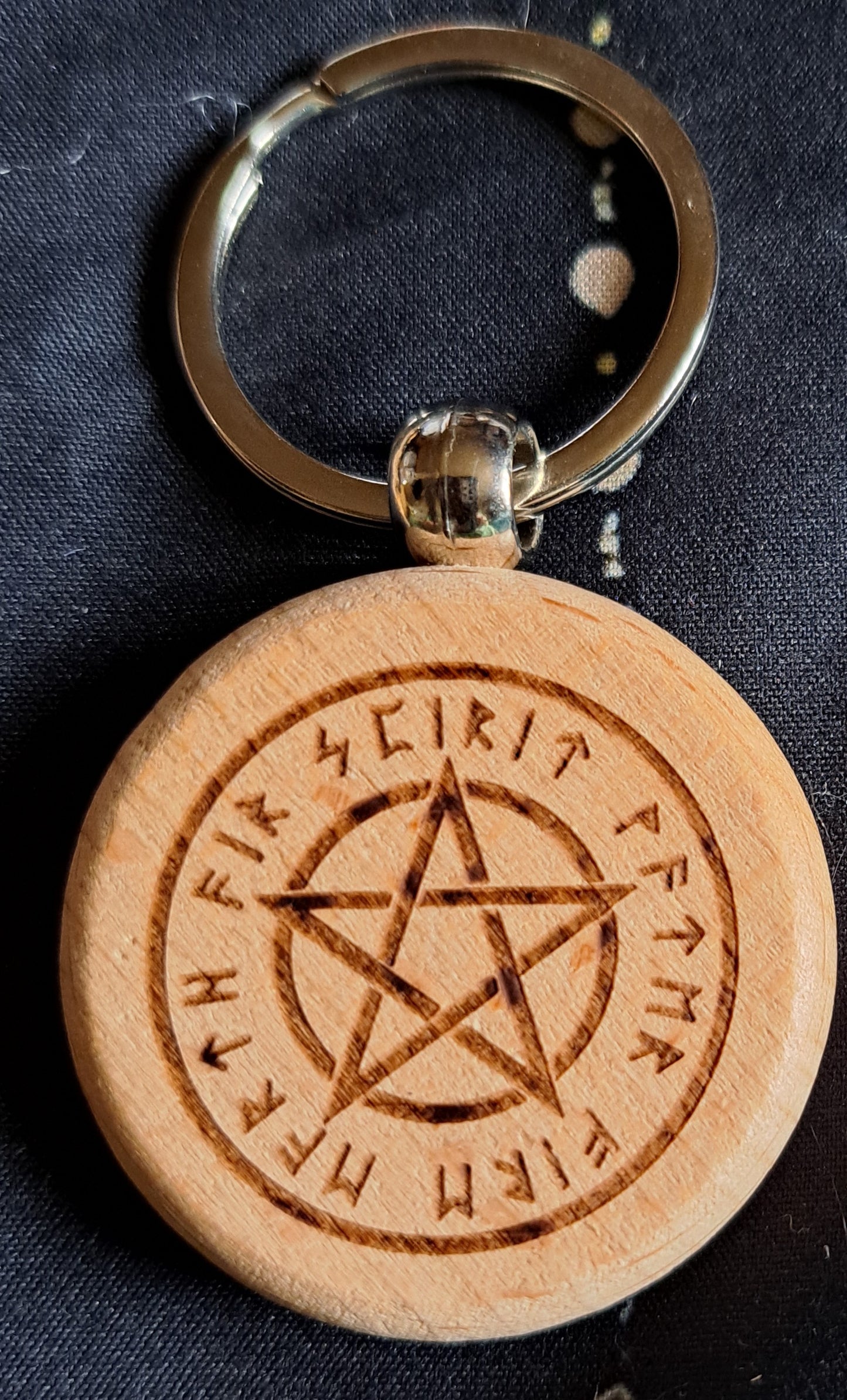 Elemental Pentagram & Runes Wooden Keychain