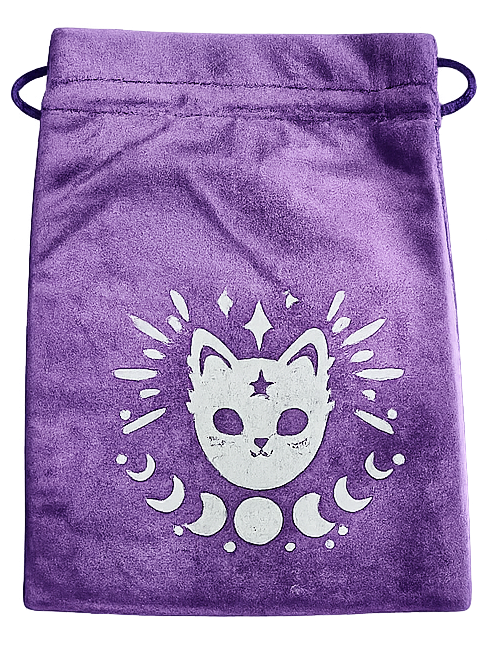 Mystic Cat & Moon Phase Velvet Pouch