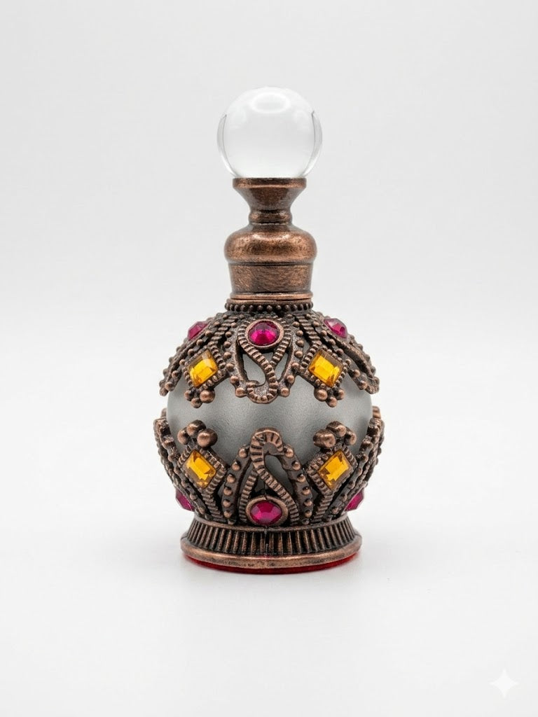 Antique Copper Jewelled Perfume Bottle with Yellow and Pink stones (small)