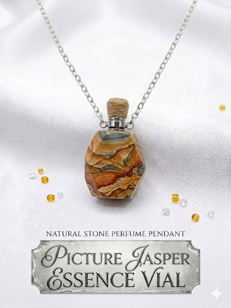 Desert Landscape Picture Jasper Essence Vial Necklace
