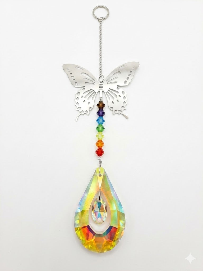 Chakra Butterfly Teardrop Suncatcher