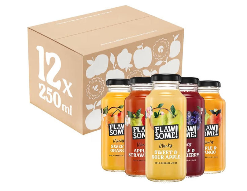 Flawsome! Variety Pack 12x250ml - Cold-Pressed Juice - No Added Sugar Pressed Juice – 100% Natural & Pure, with No Sweeteners – Craft, Vegan, Not from Concentrate