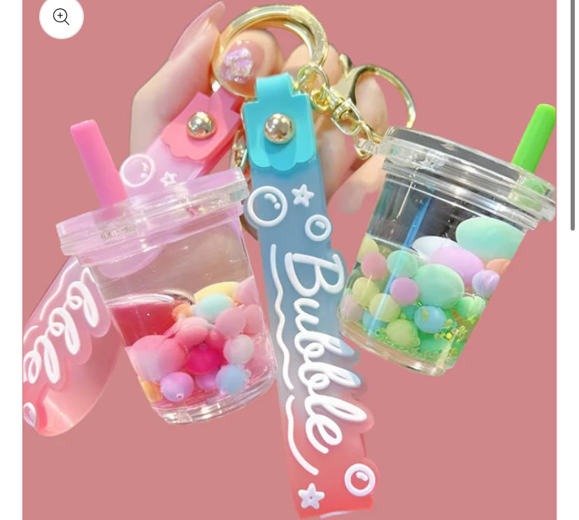 1 pc Boba Milk Tea Cup Shaped PVC Keychain With Glittery Beans, For Women's Bags