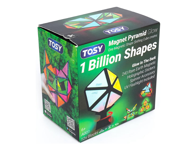 Magnet Pyramid Glow - 1 Cube Transforms into 1 Billion Shapes, 12 pieces, 243 Rare Earth Magnets, Glowing
