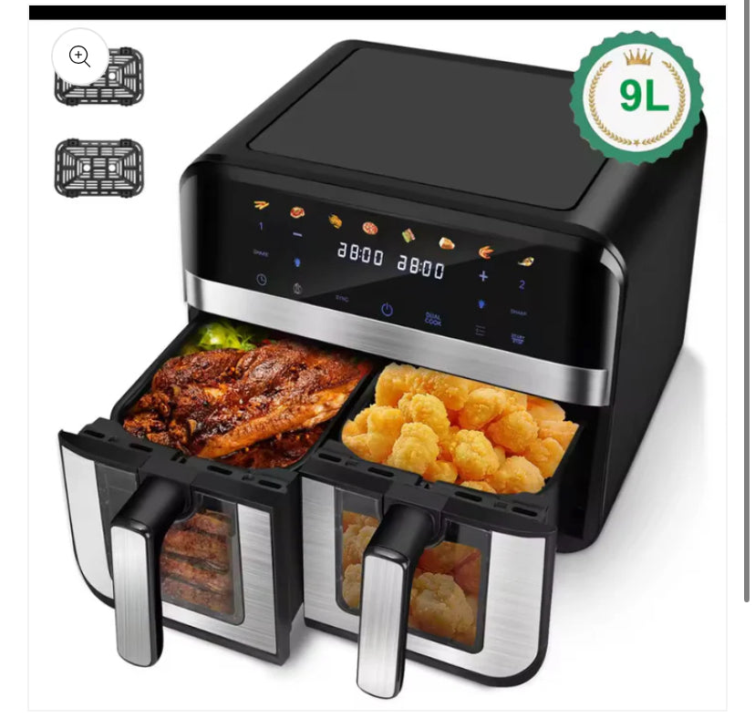 Dual Air Fryer XXL with Viewing Window, Double Baskets