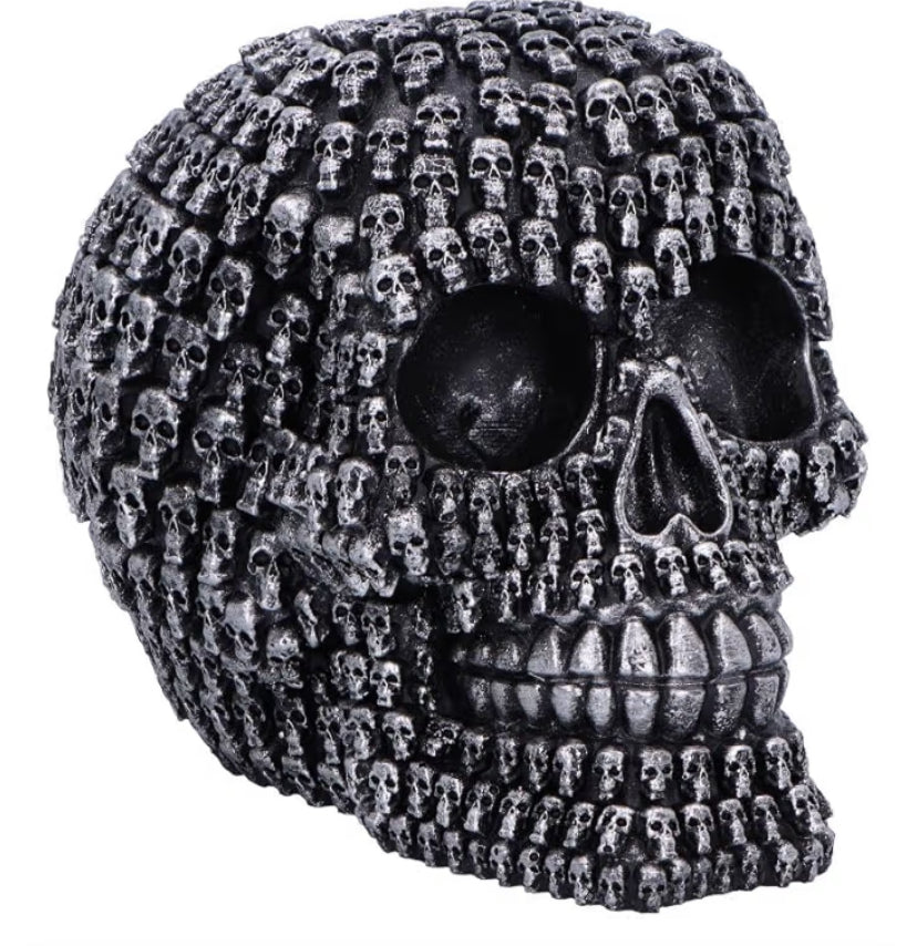 Nemesis Now Crania Decorative Resin Skull - Gothic Decor & Horror Decor, Black Skull with Mini Silver Skulls, 15 cm Tall
