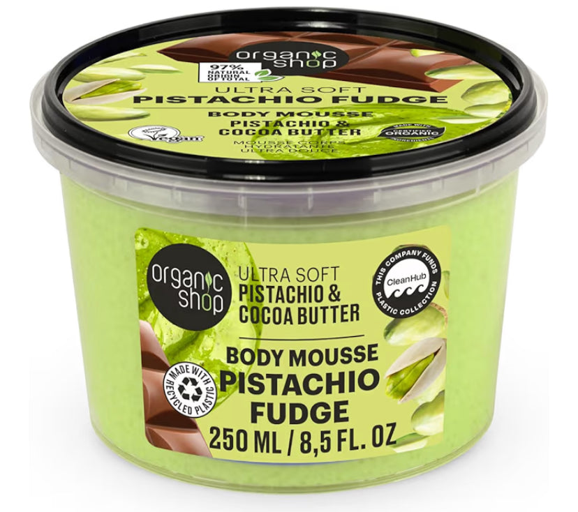 Organic Shop Ultra Soft Pistachio Fudge (Dubai Chocolate) Body Mousse, Pistachio & Cocoa, 250 ml