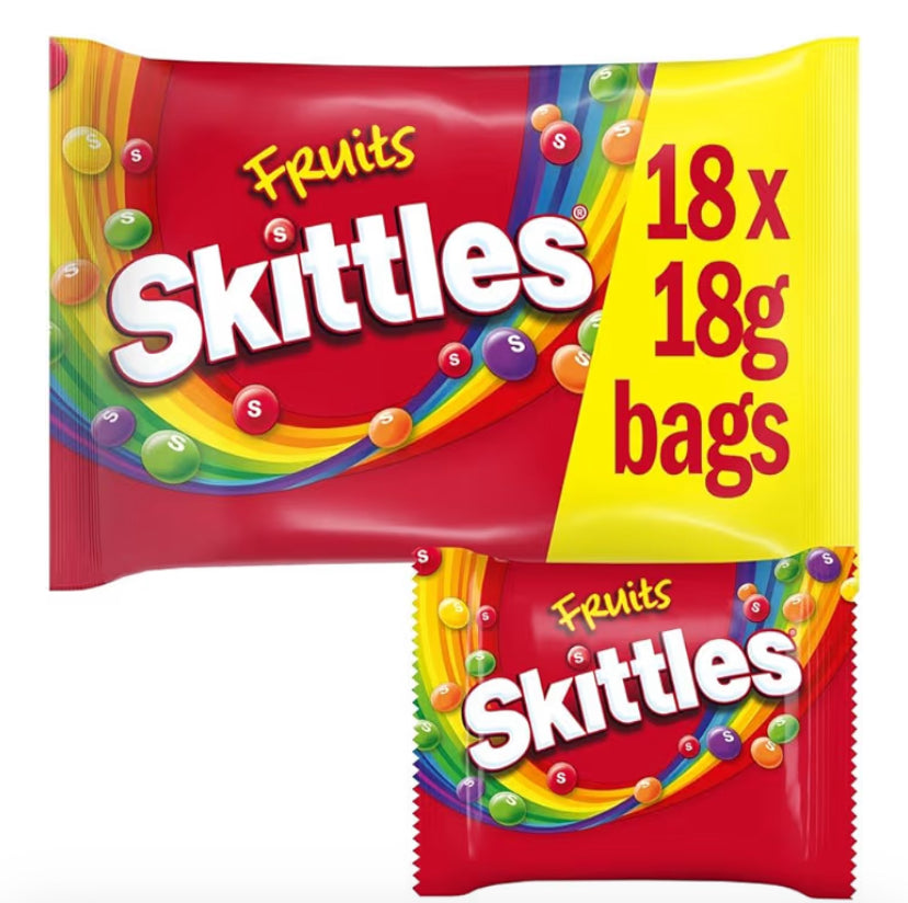 Skittles Fruit Chewy Sweets Funsize Party Pack Gift Bag 18 Bags 324g