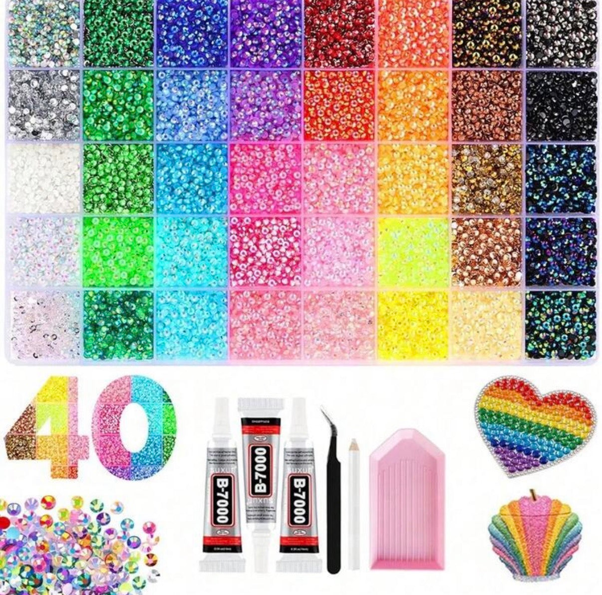 32,000pcs 40-Color Flat Back Resin Rhinestone Set, Includes Pickup Pen And Tweezers, Mixed Color Handmade Gemstones In Storage Box