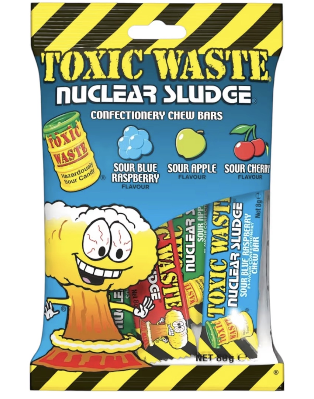 Toxic Waste Nuclear Sludge Sour Chew Bars Mixed Apple, Cherry, Blue Raspberry 80g - 2 x Share Bag