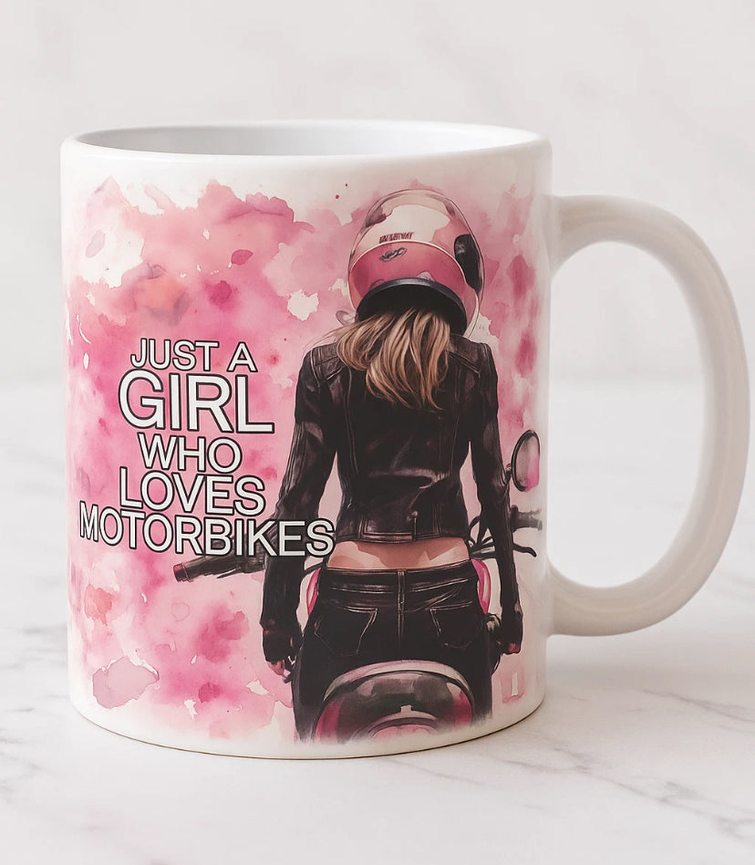 Just a Girl Who Loves Motorbikes Mug – Biker Gift Coffee Tea Cup