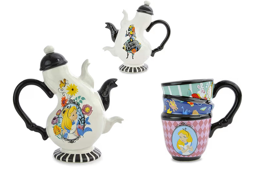 Ideal Casa Alice in Wonderland Disney Teapot Set Tea, Multicolour, Dolomite, 500 Milliliters