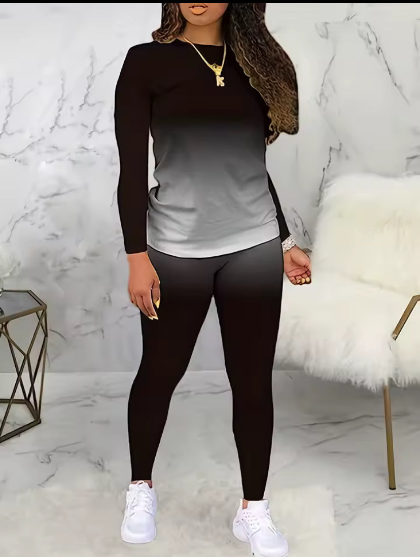 autumn new round neck gradient long sleeve trousers casual suit
