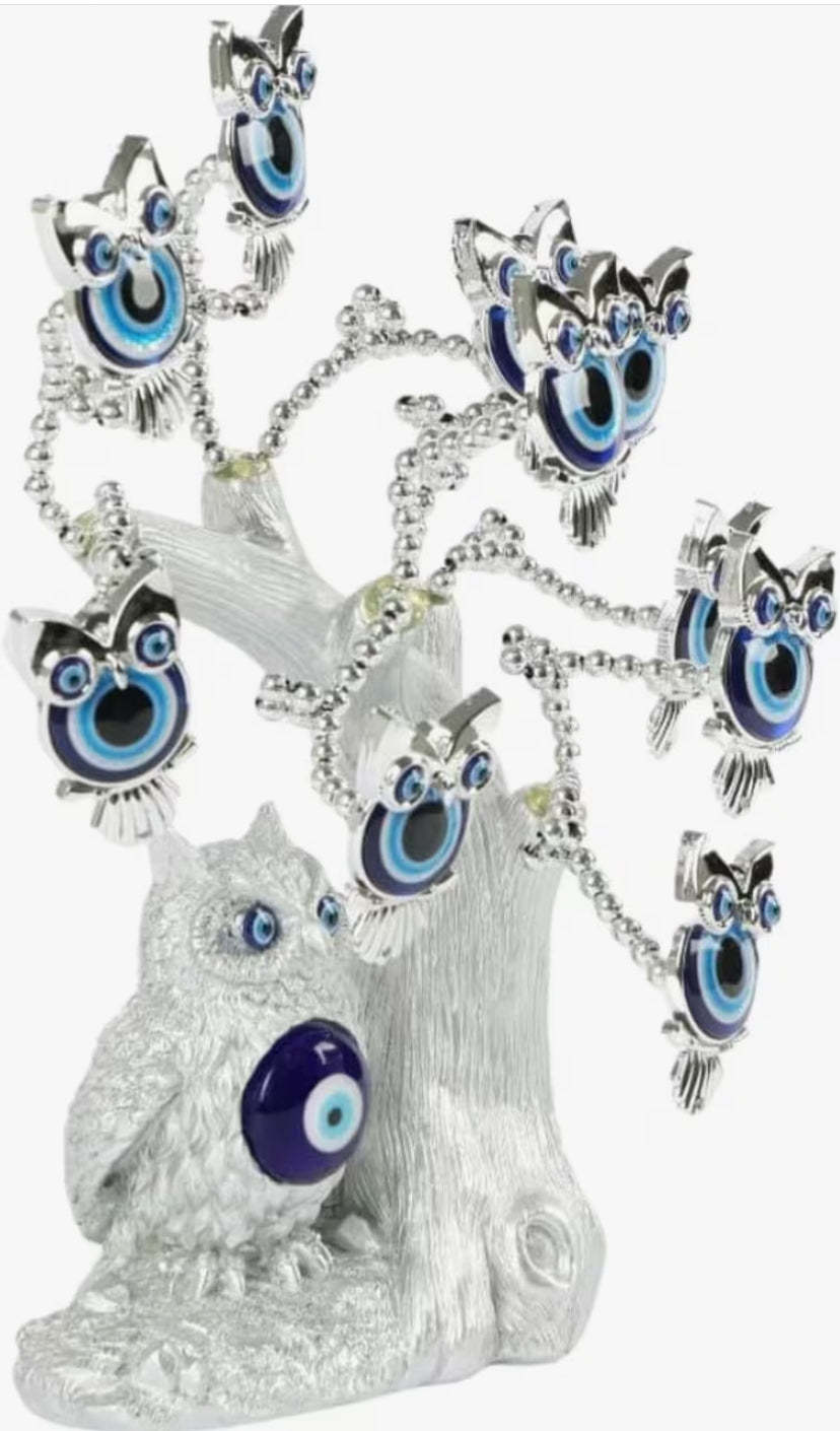 Turkish Blue Evil Eye Tree Figurine | Nazar Coaster Tree for Protection, Good Luck & Prosperity