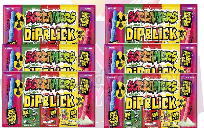 Zed Candy Screamers Dip & Lick 40G Each Sweet Sour Powder Sherbet Retro Candy x6