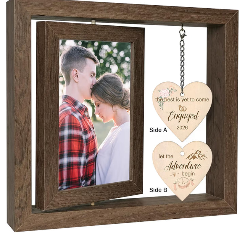 Rotating Engagement Photo Frame - Engagement Gifts for Couples 2026, Holds Two 4x6 Photos, The Best Is Yet to Come - Engaged 2026