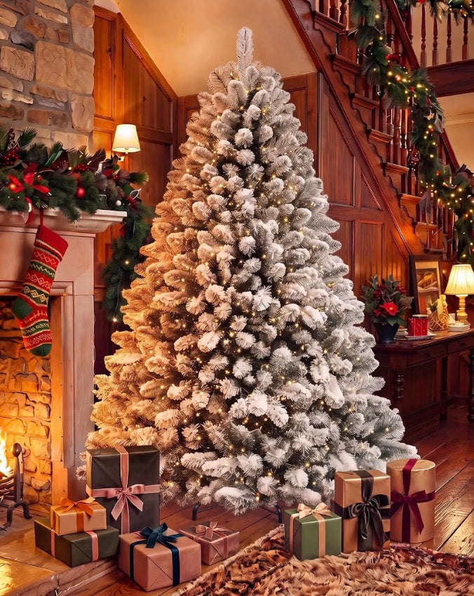 5Ft Christmas Tree Snowy Flocked with Warm White & Multicolour Lights