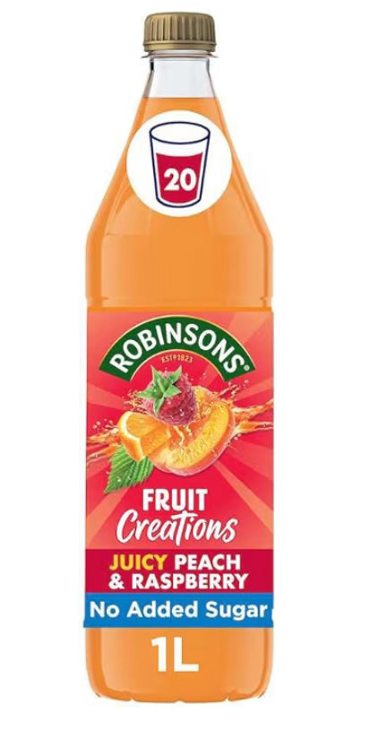 Robinsons Fruit Creations Real Fruit Squash, 1L, peach and raspberry
