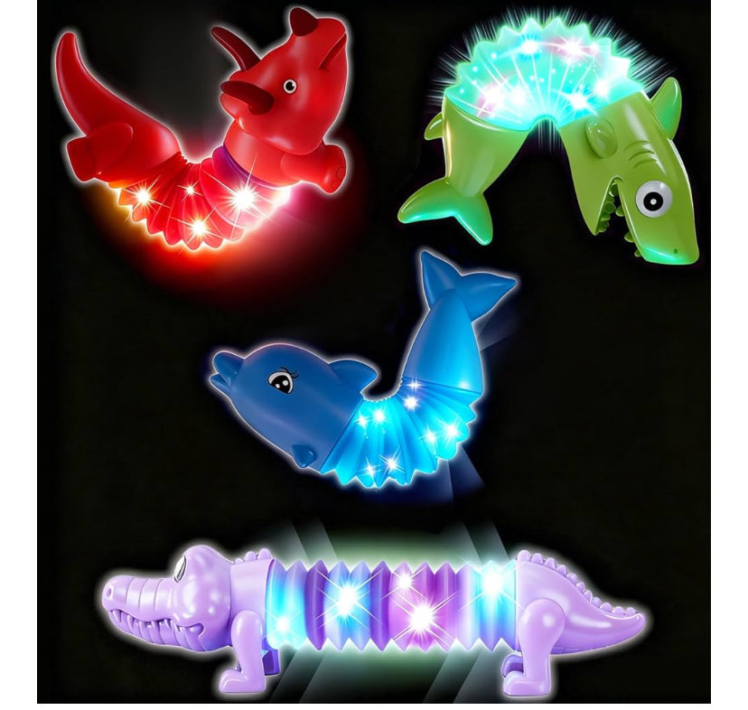 4 Packs Pop Tubes Animal Toy,Sensory Tubesfor Kids,Glow in The Dark Fidget Toys for Autism Stress Relief