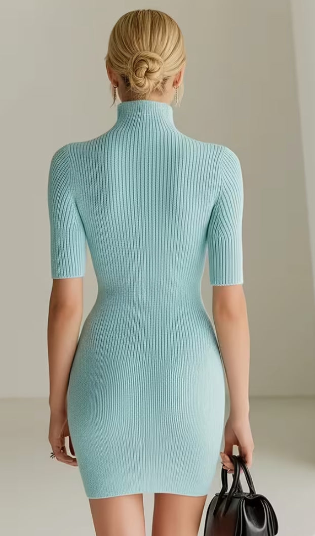 Ribbed Elegant Dress, Slim Fit Short-Sleeved Deep V-Neck Women'S Spring And Summer Pullover Shirt, Autumn Women'S Sweater Skirt