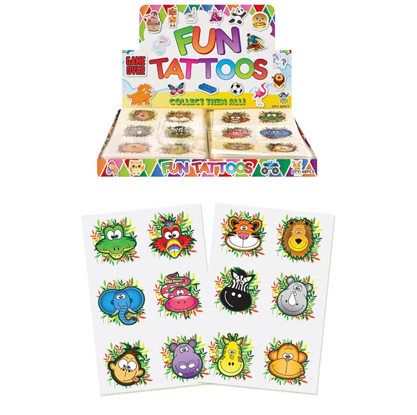Henbrandt Mini Jungle Animal Temporary Tattoos for Children 12pc Packs Kids Party Bag Favours Loot Bag Fillers Lucky Dip Animal Party Favours for Boys and Girls