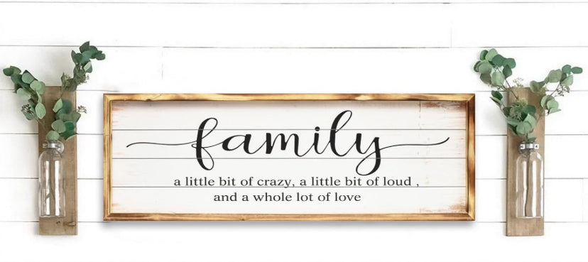 Large Rustic Wood Framed Family Sign - Wall Decor for Kitchen, Living Room, Bathroom, Bedroom - 27.5 × 9.5 inch