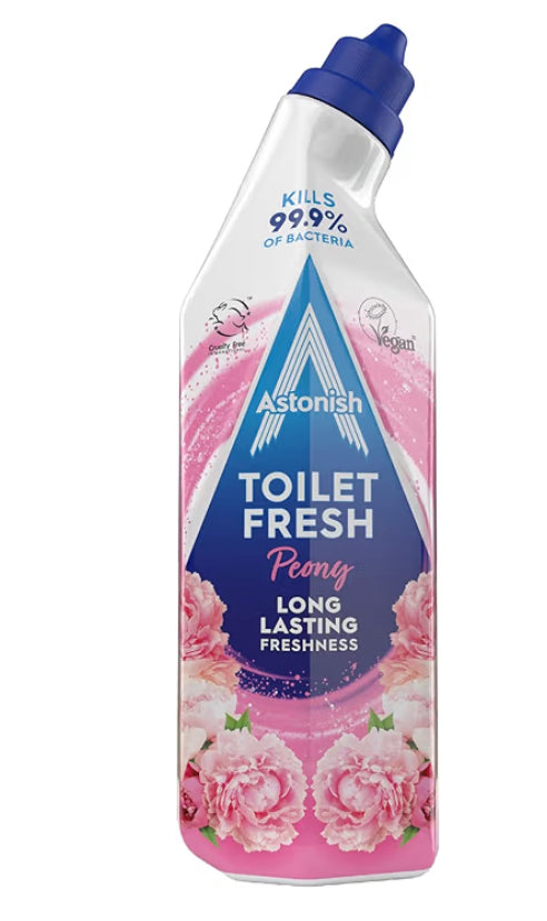 Astonish Peony Toilet Fresh Gel, Kills 99.9% of Bacteria, Limescale Prevention, 750ml x3