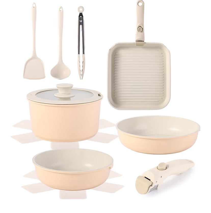12pcs Pots and Pans Sets Non Stick, Cookware Set with Detachable Handle, Induction Pan Set for RV Cookware,Oven Safe, PFOA Free(Hazelnut)