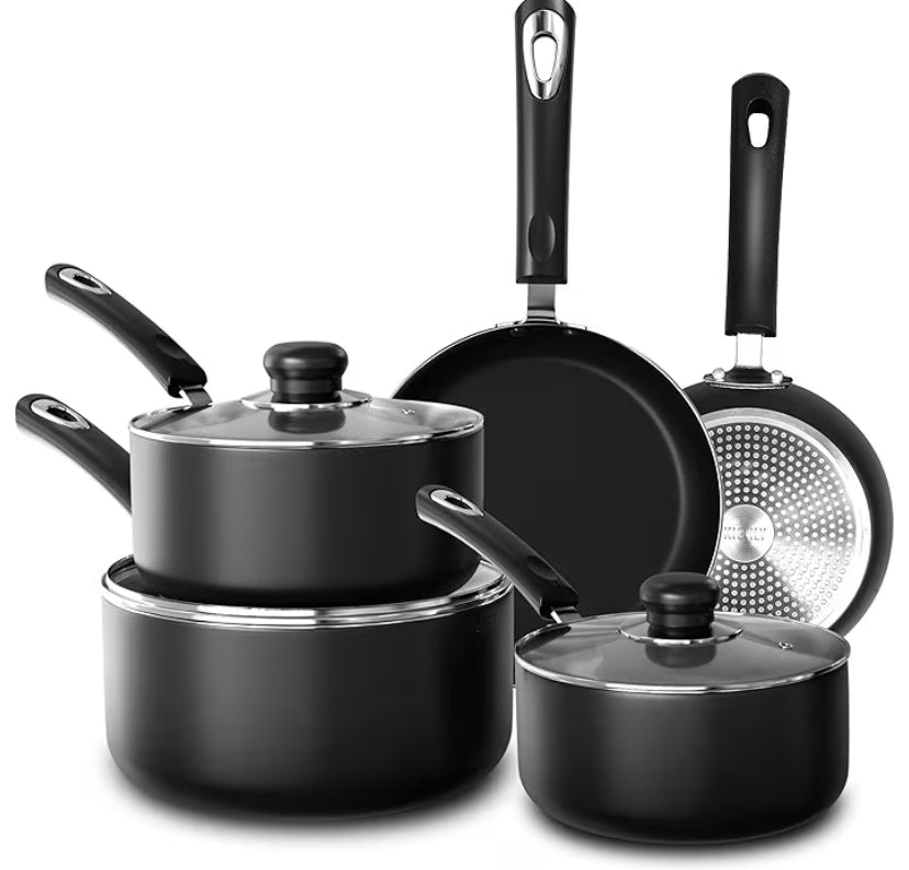 8 Non-Stick Pots and Pans Cookware Suitable for Induction Hob with 20cm, 28cm Frying Pans and 16cm, 18cm, 20cm Saucepans Set with Lids
