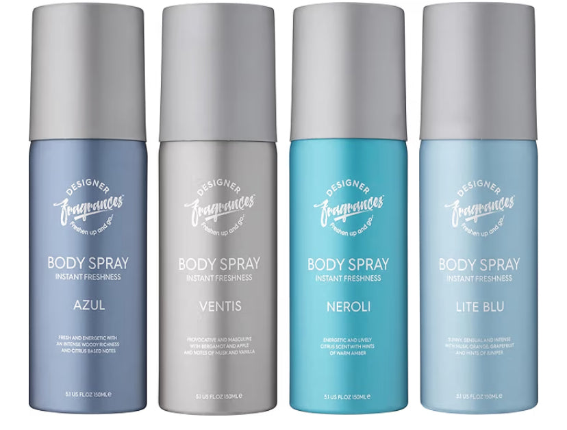 Designer Fragrances 4 Pack Mixed Bundle Men's Body Spray Deodorant Cans - For Instant Freshness on The Go - Long Lasting Smell - Great Male Gift Sets - 150ml