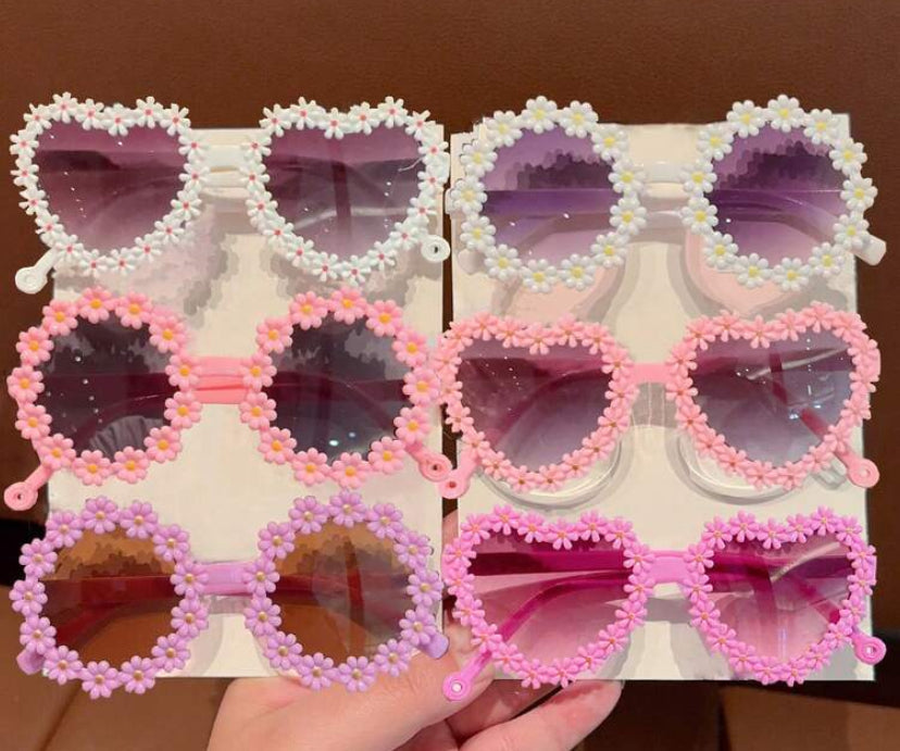 3 Pairs Girls Cute Floral, Heart, Bear Ear, Bow Tie, Fashion Eyeglasses Eyewear, Valentine's Day Gift, Display Card Only (No Shipping)