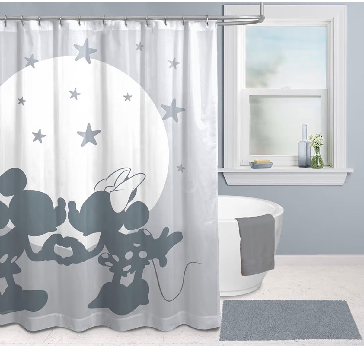 Mickey and Minnie Mouse Shower Curtain 178 x 183 cm - Fabric Gray Bathroom Decor
