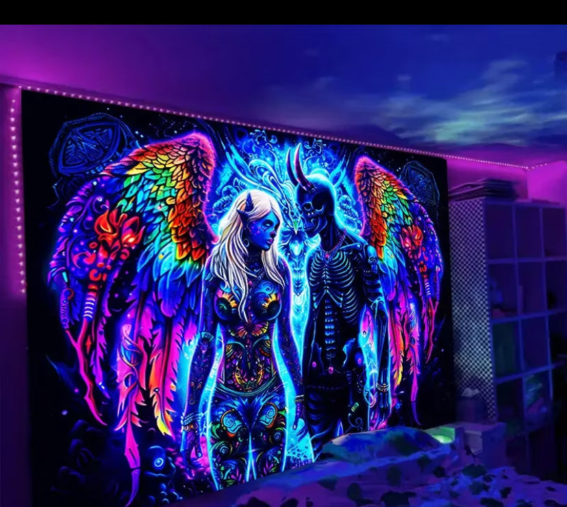 1 Anime-Themed Lover Demon Tapestry, UV Reactive Polyester Wall Decor