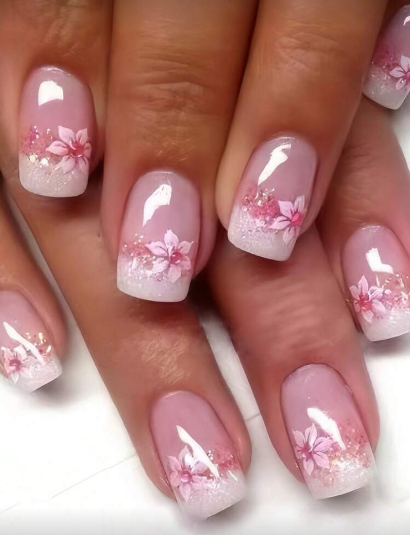 Instantly Upgrade Your Look With 24Pcs Short Square Press On Nails Vibrant Teen Heart Pink Cherry Blossom Polka Dot Fake Nails Simple Everyday White French Full Coverage Wearable Nails For Holiday, Dating Full Cover Fake Nails For Women And Girls Includes
