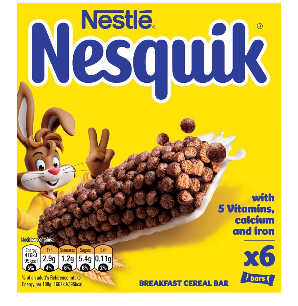 Nestlé Cereals - Nesquik Breakfast Cereal & Milk Bar - High Fibre, 5 Vitamins, Calcium & Iron - 6 x 25g Bar Multipack