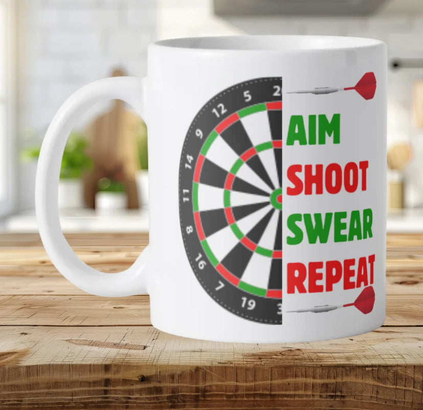 Aim Shoot Swear Repeat Darts funny Mug
