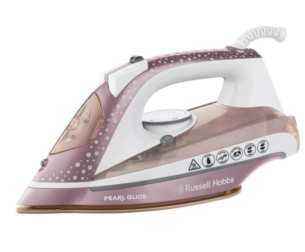 Russell Hobbs Pearl Glide Steam Iron, Pearl Infused Ceramic Soleplate for smoother glide, 315ml Water Tank, 150g Steam Shot, 40g Continuous steam, Anti-drip & Anti-calc function, 2m Cord, 2600W