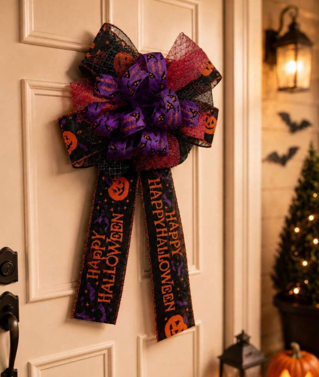 1pc Halloween Bow Decor, Tulle Satin Lantern Bow