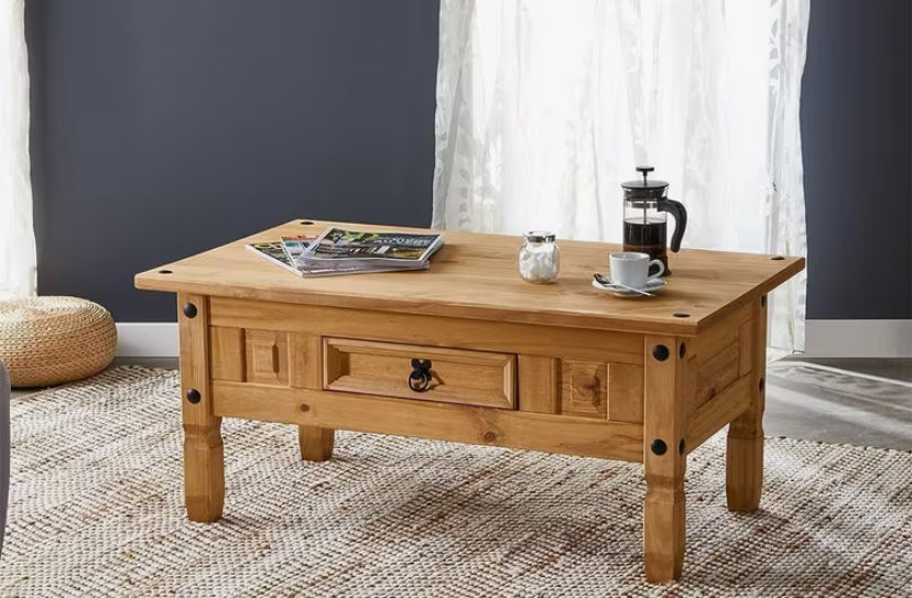 Corona Coffee Table 1 Drawer Solid Mexican Pine