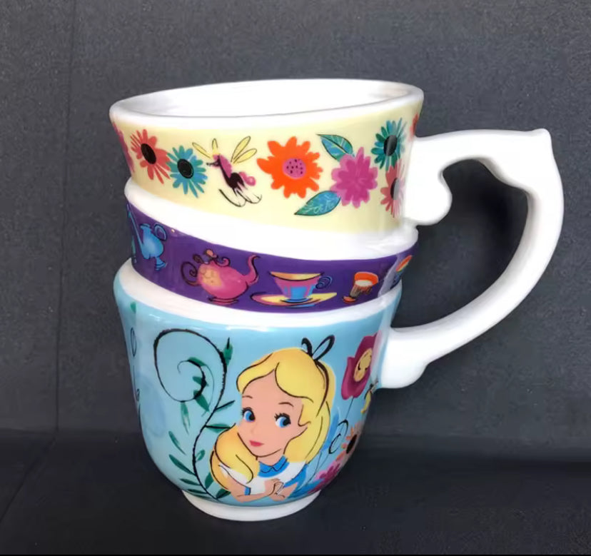 Alice In Wonderland Cartoon Stacked Cup Creative Three-Layer Painted Ceramic Mug