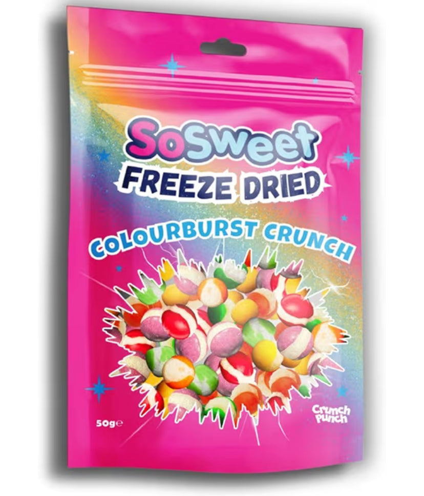 SoSweet Freeze Dried Sweets – Colourburst Crunch 50g Intense Flavour Crispy Fruit Candy Snack Fun Sweet Treat