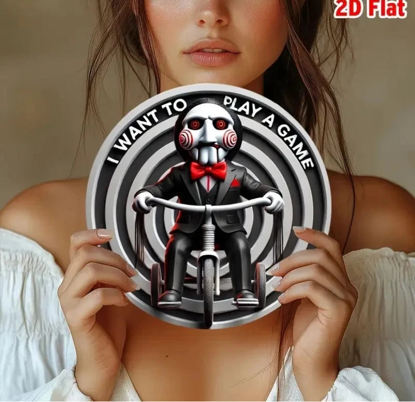 Saw Film Movie 'I Want to Play a Game' Circular Tin Sign Horror Film Theme Gift