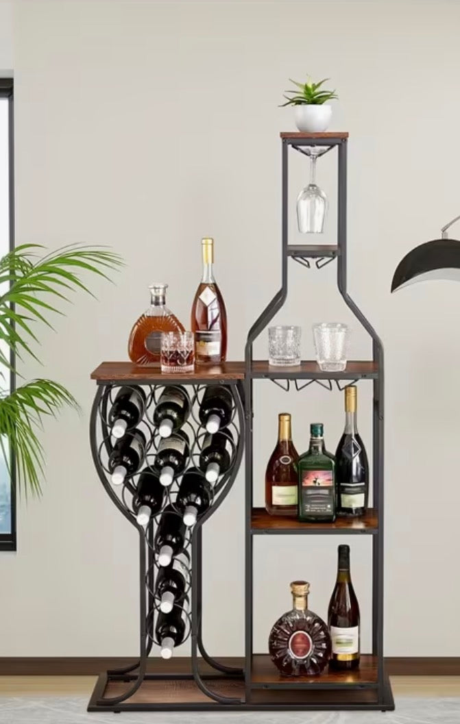 11 Bottle Storage Rack 5-Tier Freestanding Display Stand with Hanging Holder And Multiple Storage Shelves