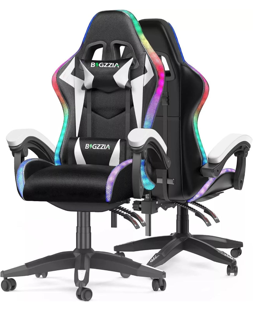 RGB Gaming Chair with LED Lights & Ergonomic Computer Chair Reclining PU Leather