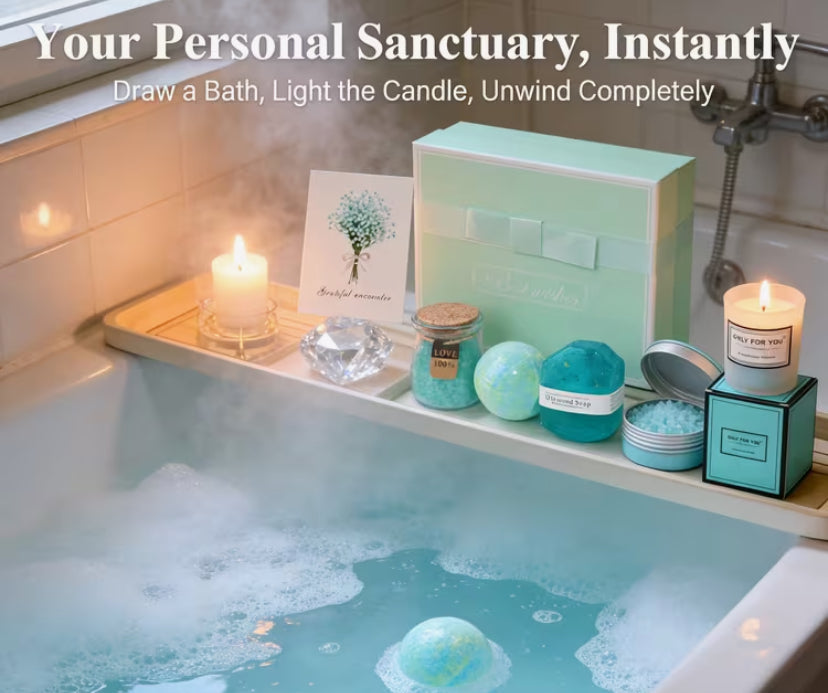 Five-Piece Women'S Spa Gift Set - a Home Spa Kit That Includes Bath Bombs, Bath Salts, Scented Candles, And Diamond-Shaped Soap