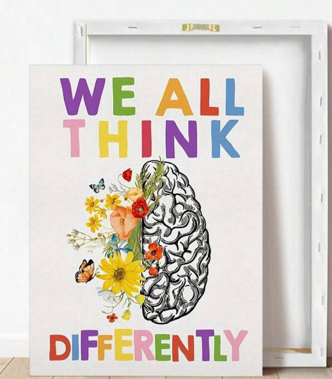 1pc Framed Canvas Wall Art, Vibrant Floral Brain Canvas Art - Celebrate Neurodiversity Wall Decor